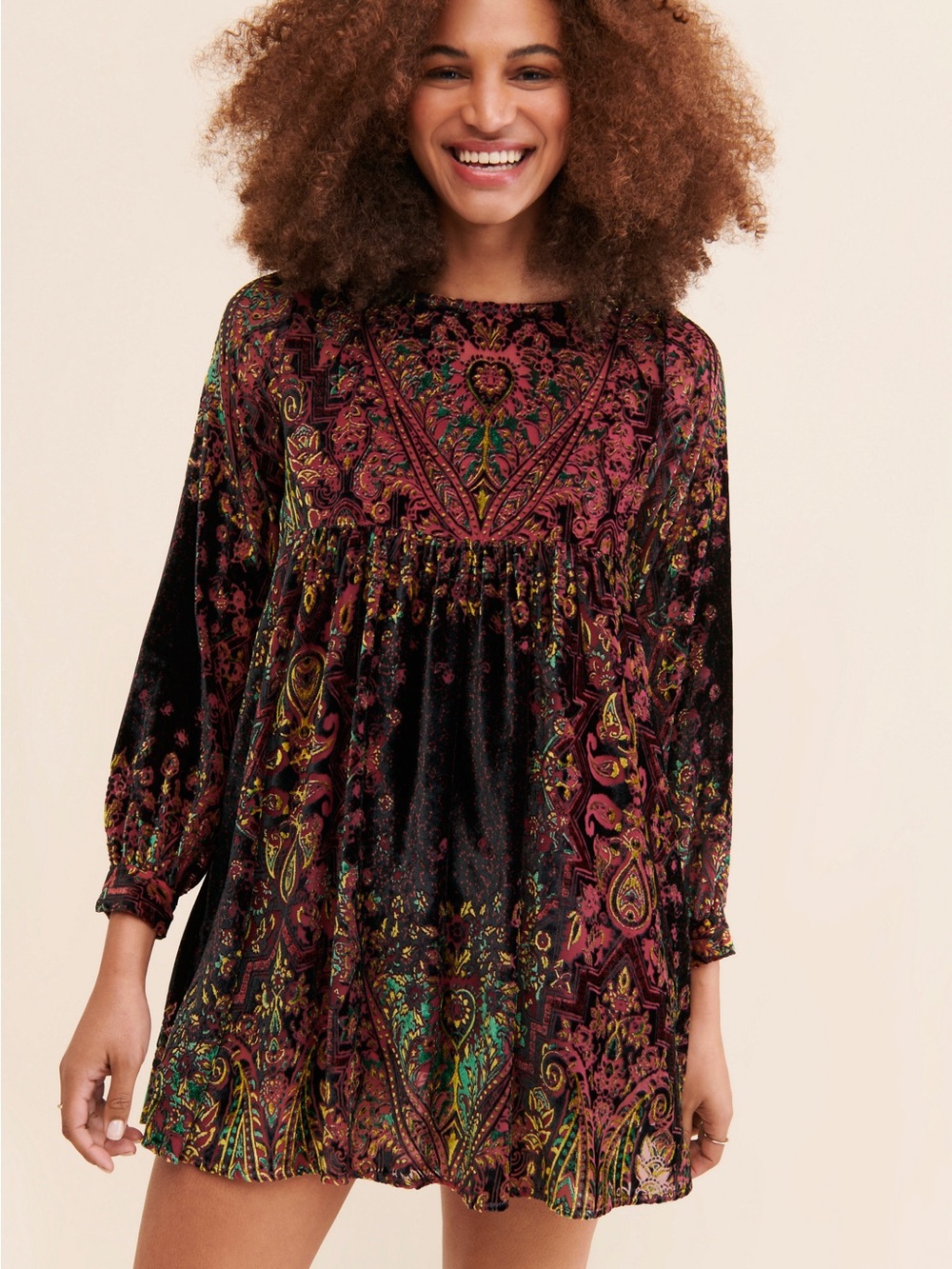 Free People Mirror Mirror Velvet Burnt Red Floral Tunic Dress - Picture 15 of 16